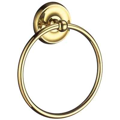Image of Smedbo Brass Polished &quot;Villa&quot; Towel Ring, Gold, 4.1 x 15.5 19.6 cm