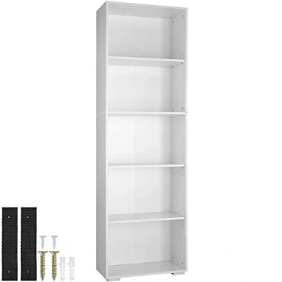 Image of TecTake 800842 LEXI Bookcase with 5 Shelves Shelving Storage Living Room Furniture 60 x 30 190 cm (White)