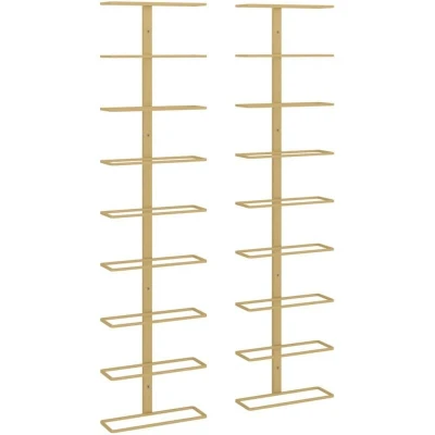 Image of vidaXL Wall mounted Wine Rack for 9 Bottles 2 pcs Gold Iron