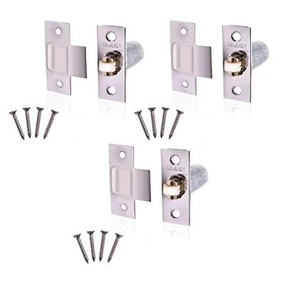 Image of Adjustable Roller Catch Spring Loaded Latch Lock for Internal Doors Nickel Plated Pack of 3