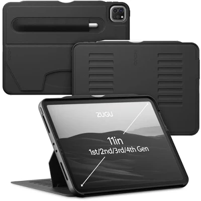 Image of ZUGU iPad Pro 11 Case 2022/2021 / 2020/2018 4th &amp; 3rd 2nd 1st Generation Slim Protective Cover Wireless Apple Pencil Charging Convenient 8 angle Magnetic Stand Auto Sleep/Wake [Black]