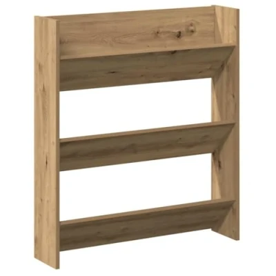 Image of vidaXL wall mounted shoe storage cabinet engineered wood, artisan oak finish, 80x18x90cm, 3 tipping shelves ideal for entryways, hallways, bedrooms