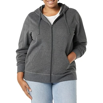 Image of Amazon Essentials Women&#039;s Fleece Full Zip Hoodie (Available in Plus Size), Charcoal Heather, 3XL