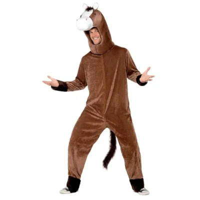 Image of Smiffys Horse Costume, Brown with Bodysuit and Hood, Party Animals Fancy Dress, Animal Dress Up Costumes