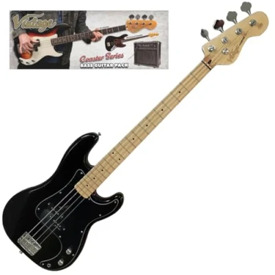 Image of Vintage V40 Maple Coaster Series Bass Guitar Pack Boulevard Black