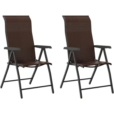 Image of vidaXL Folding Garden Chairs 2 pcs Brown Poly Rattan