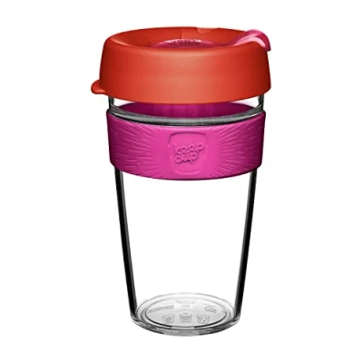 Image of KeepCup Original Clear, Reusable Plastic Coffee Cup Splashproof Lid, BPA Free, Barista Grade Large 16oz / 454ml Daybreak, Pink