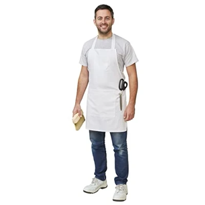 Image of Fit for The Job Soft Cotton White Painters &amp; Decorators Apron, Artist Craft Apron with Large Storage Pocket, Chest Tool Loop, Halter Ties Easy Fastening, One Size