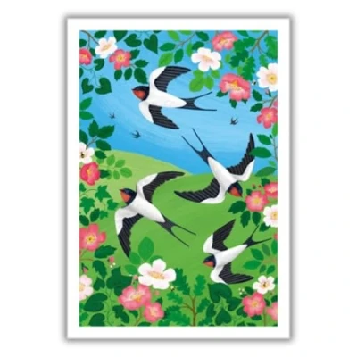 Image of Birthday/Blank Greeting Card for Her Female Floral Swallows Design Flight by Bex Parkin General Suitable Any Occasion Made in the UK Eco Friendly