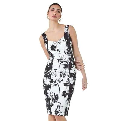Image of Ariella Womens Floral Corset Detail Stretch Bodycon Dress Black Size 14 UK