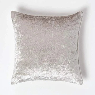 Image of HOMESCAPES Luxury Cream Crushed Velvet Cushion Cover 18 x Inch (45 cm) Square Natural/Ivory Scatter for Sofa or Bed