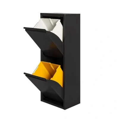 Image of WELL HOME MOBILIARIO &amp; DECORACIÓN 2 Compartment Matt Black Metal Recycling Bin and x 17L (34L)