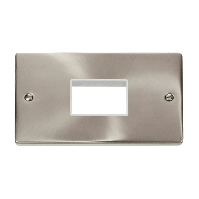 Image of Click Deco 2 Gang MiniGrid 3 Aperture Unfurnished Plate Satin Chrome White Inserts