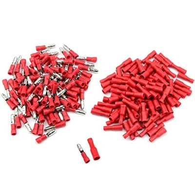 Image of DollaTek 100Pcs(50 Pairs) 22 16 AWG Insulated Male Female Bullet Quick Splice Wire Terminals Crimp Connectors Kit Red