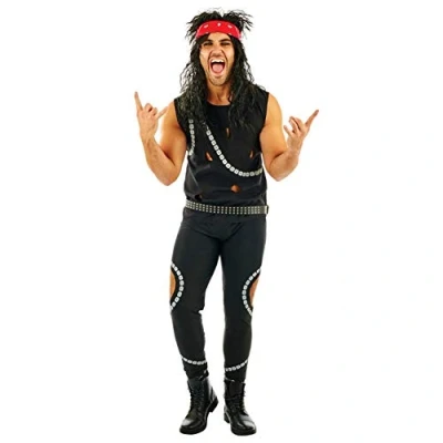 Image of Fun Shack Glam Rock Fancy Dress, Mens 80s Dress Costumes, Rockstar Costume, Outfit X Large