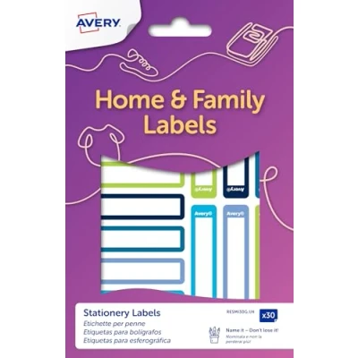 Image of Avery Stationery Labels, 50 x 10 mm, 30 Labels Per Pack, Blue/Green RESM130G.UK