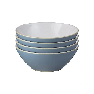 Image of Denby Impression Blue Cereal Bowls Set of 4 Dishwasher Microwave Safe Crockery Ceramic Stoneware Tableware Soup