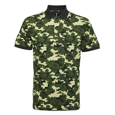 Image of Asquith &amp; Fox Men&#039;s Asquit and Pique Polo Shirt, Multicolour (Camo Green 000), X Large (Size:XL)