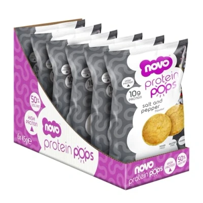 Image of Novo Nutrition Protein Pops Healthy Savoury Snack with High Protein, Low Sugar and Fibre Pack of 6 x 45g (Salt Pepper)