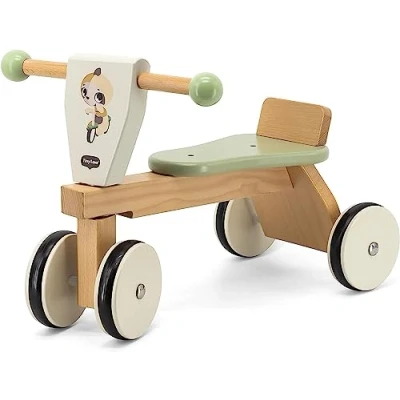 Image of Tiny Love Wooden Baby Trike, Ride On Balance Bike, Rubber Coated Wheels, Supports Motor Skills, Cognitive Development, Comfortable Natural Design, 18 36 Months, Boho Chic