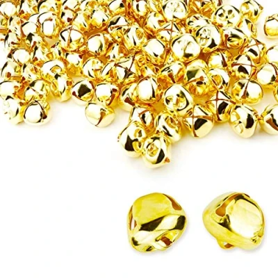 Image of Augshy 120 Pcs Christmas Jingle Bells,25mm Golden Craft Bells Metal Sleigh for Festival Home Decoration