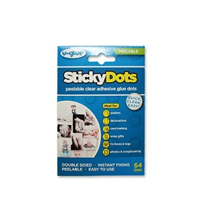 Image of U Glue Sticky Dots Peelable Removable Adhesive Pack of 64 10mm dia 200100