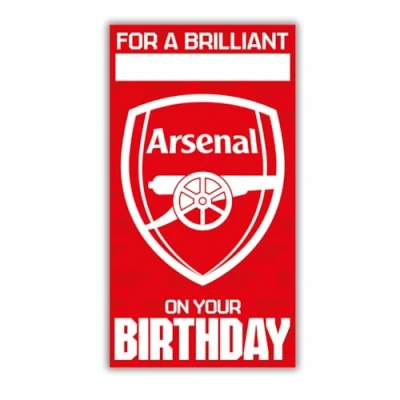 Image of Arsenal Football Club Birthday Card, Comes with Stickers to Personalise your Caption, Mum, Dad, Grandson, Boyfriend, Open Red
