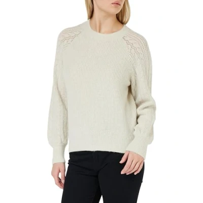 Image of Vila Women&#039;s Vipolani O Neck L/S Knit Top/Su Jumper, White Sand/Detail: Light Gold Glitter, XL