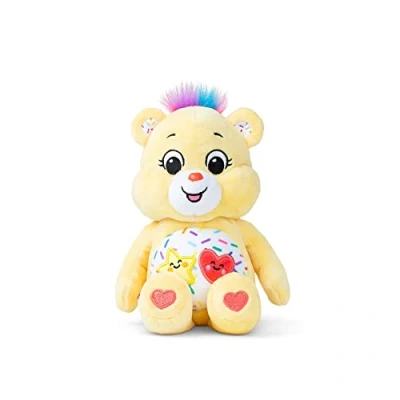 Image of Care Bears , Sweet Celebrations Bear 22cm Bean Plush Collectable Cute Soft Toy, Cuddly Small Teddy, Plushie for Children Ages 4+, Yellow, Stars, Hearts, Confetti Basic Fun 99311