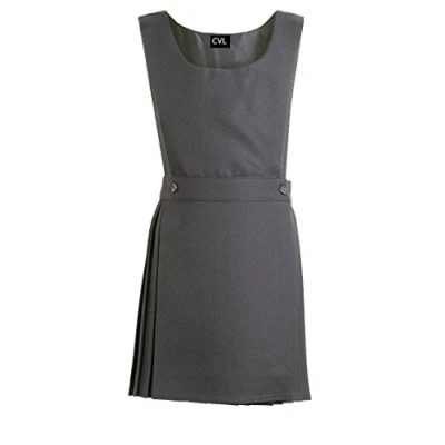 Image of CVL GIRLS BIB PINAFORE PLEATED SCHOOL UNIFORM DRESS ALL AGES (Grey, 17 18 Years)
