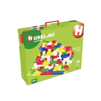 Image of Hubelino 420572 Big Building box Marble run Compatible with popular bulding block system, 213 pieces, for Ages 4 and Up (Made in Germany)