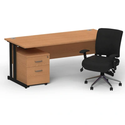 Image of Impulse 1800 Black Cant Desk Oak + 2 Dr Mobile Ped &amp; Chiro