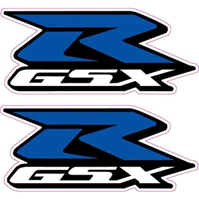 Image of 2 x GSXR Suzuki Motorcycle Stickers Blue &#039;R&#039; Decals Quality Printed Vinyl Label