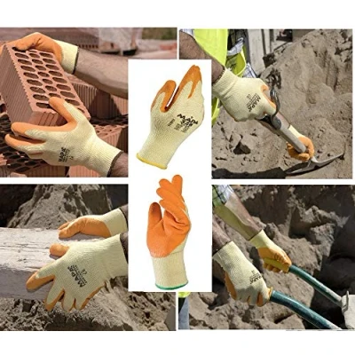 Image of TITAN 328 Heavy Duty Builders Gloves Natural Latex, Work Site, Workman, Construction, Warehouse, DIY Orange/Yellow Size 8 Medium Protective Safety (1 Pair)