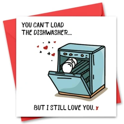 Image of Funny Valentine&#039;s Day Card for Him or Her Girlfriend, Boyfriend, Husband Wife Fiance Fiancee Dishwasher Joke