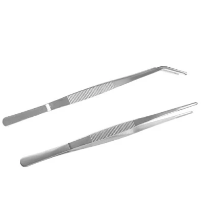 Image of Bent Tweezers Blunt 25cm/9.84in Stainless Steel Professional Non Slip Long Straight and Angled Set for Aquatic Pets or Corals Crafting Cooking Repairing,2Pcs