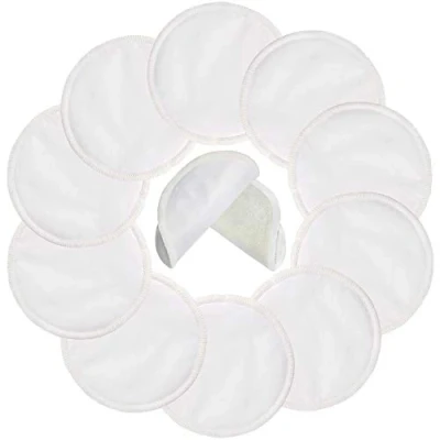 Image of Pinowu Reusable Organic Bamboo Cotton Nursing Breast Pads (10pcs) Washable Breastfeeding Highly Absorbent &amp; Hypoallergenic with Laundry Bag (Diameter: 12 cm)