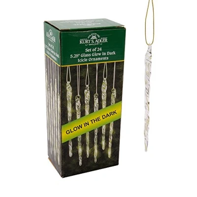 Image of Kurt Adler 5 1/4 Inch Glass Glow in the Dark Icicle Ornament Set of 24