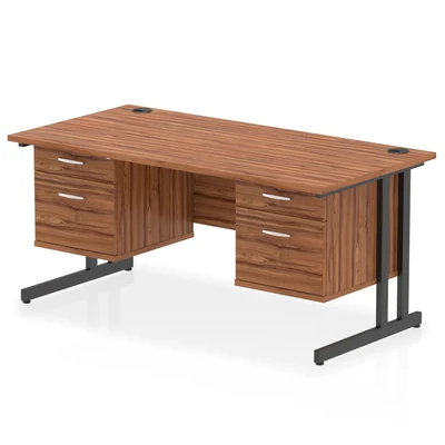 Image of Impulse 1600x800 Desk Walnut/Black Cantilever Leg 2x2 Drawer Fixed Ped