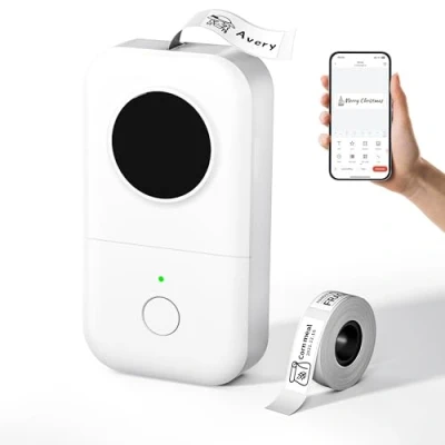 Image of Phomemo Label Maker Machine D30 Mini Printer With 1 Roll Label,Handheld Sticker Maker,Thermal for School Office Home Organization,Compatible Android &amp; iOS White