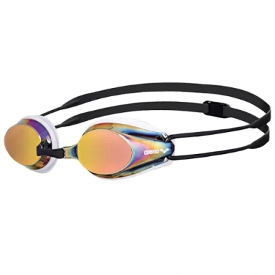 Image of ARENA Tracks Unisex Adult Essential Racing Swim Goggles for Competitive Swimmers Men and Women FINA Approved Anti Fog Coated Mirror Lens, Copper/Plum/Bright Coral