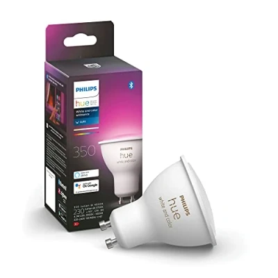 Image of Philips Hue New White and Colour Ambiance Smart Light [GU10 Spot] with Bluetooth. Works Alexa, Google Assistant Apple Homekit. for Home Indoor Lighting Livingroom, Lounge.