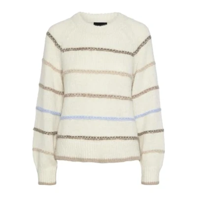 Image of PIECES Women&#039;s Pcnelia LS O Neck Knit Bc Jumper, Birch/Stripes: morl+trco+tgra+schb, S