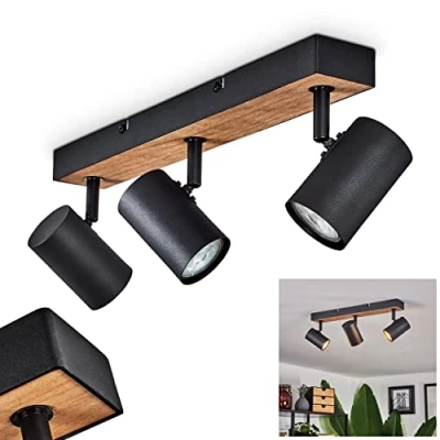 Image of hofstein Ceiling Light Javel, Modern lamp Made of Metal/MDF in Black/Brown/Wood Look, with Adjustable spotlights, 3 Flame, x GU10, Without Bulbs