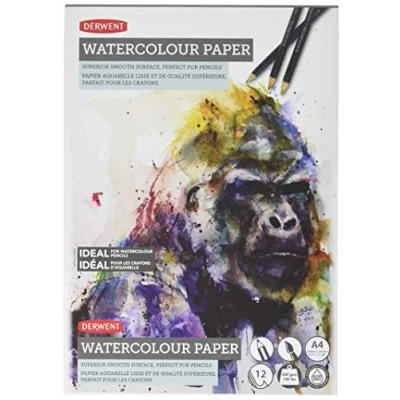 Image of Derwent A4 Watercolour Paper Pad, 12 Sheets, Acid Free Paper, Professional Quality, 2301973, White