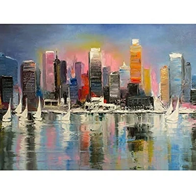 Image of Wee Blue Coo City Harbour Urban Painting Unframed Art Print Poster Wall Decor 12x16 inch