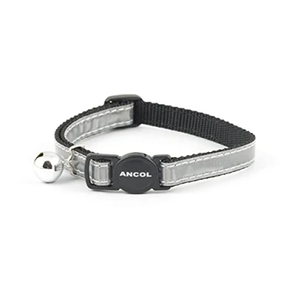 Image of Ancol Gloss Reflective Cat Collar with safety buckle Silver