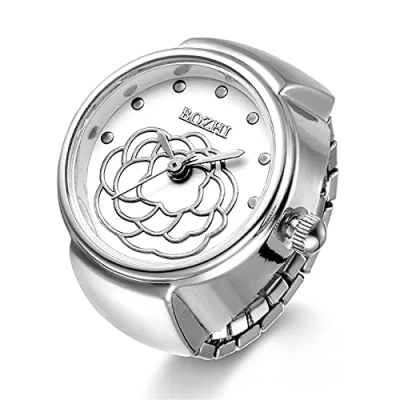 Image of JewelryWe Women Men Finger Watch Round Analog Quartz Ring Watches, Adjustable Size