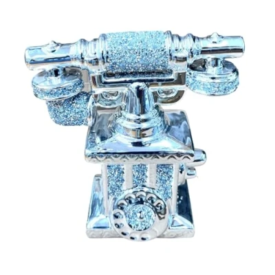 Image of Biznest Old Retro Style Romany Crushed Diamond Telephone Crystal Silver Shelf Ornament Bling Home Decor