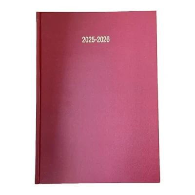Image of Academic Diary 2025 2026 A5 Day to a Page DAP Appointment Mid Year Planner Case bound Hardback Red/Burgundy